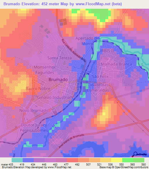 Brumado,Brazil Elevation Map