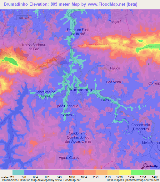 Brumadinho,Brazil Elevation Map