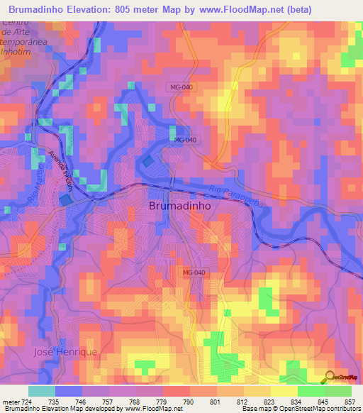 Brumadinho,Brazil Elevation Map