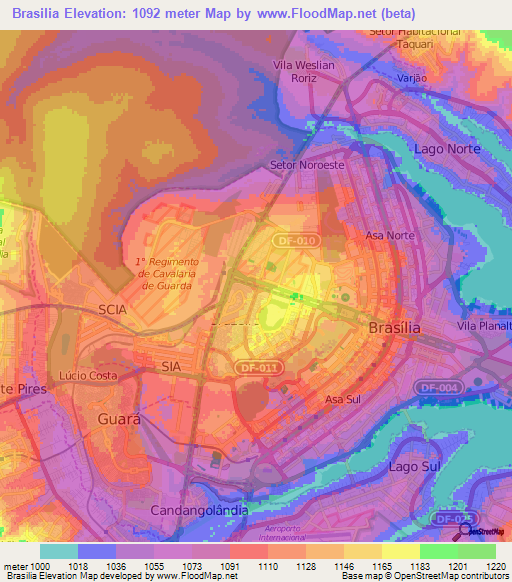 Brasilia,Brazil Elevation Map