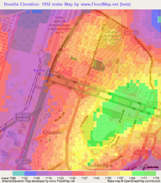 Brasilia,Brazil Elevation Map