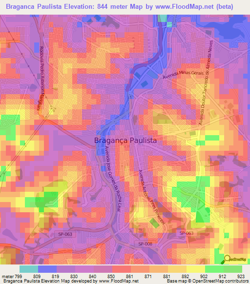 Braganca Paulista,Brazil Elevation Map