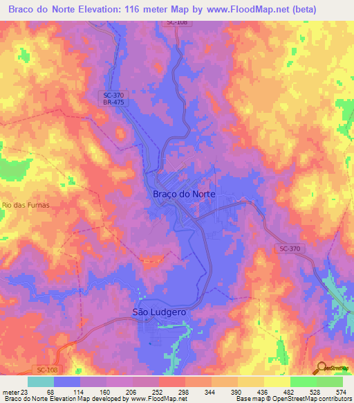 Braco do Norte,Brazil Elevation Map