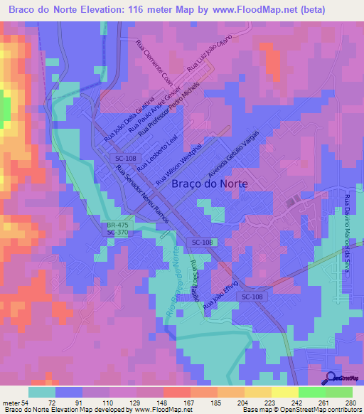 Braco do Norte,Brazil Elevation Map