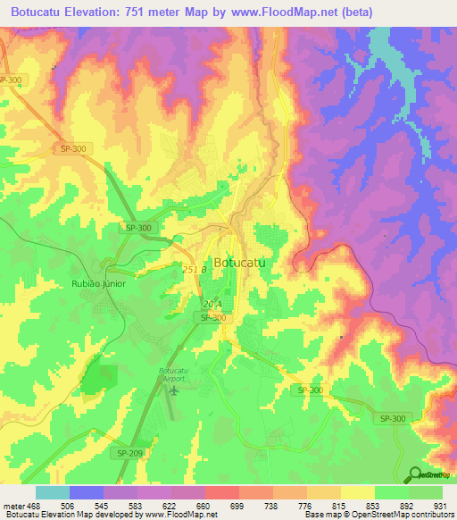 Botucatu,Brazil Elevation Map