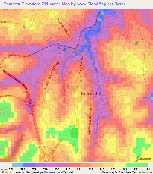 Botucatu,Brazil Elevation Map