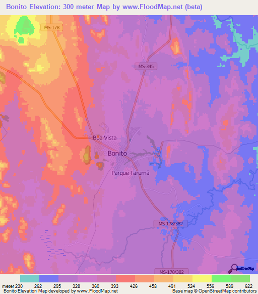 Bonito,Brazil Elevation Map