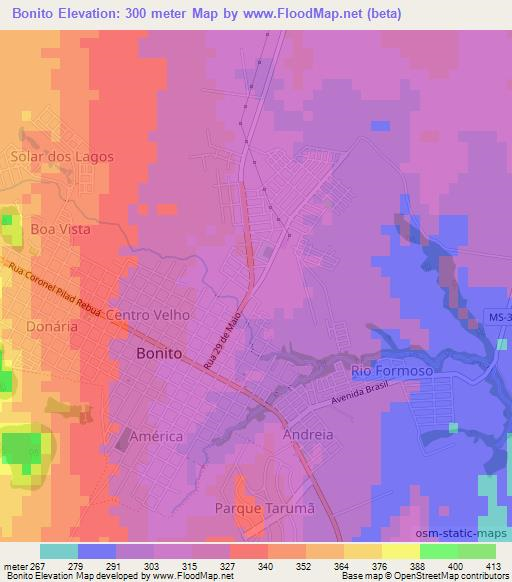 Bonito,Brazil Elevation Map