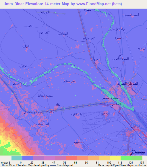 Umm Dinar,Egypt Elevation Map