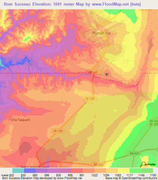 Bom Sucesso,Brazil Elevation Map