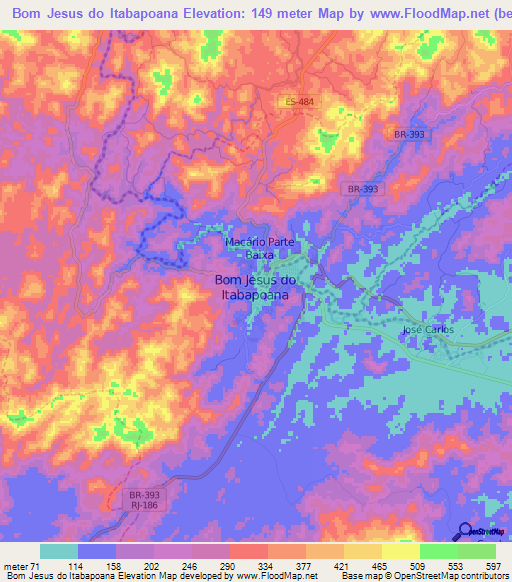 Bom Jesus do Itabapoana,Brazil Elevation Map