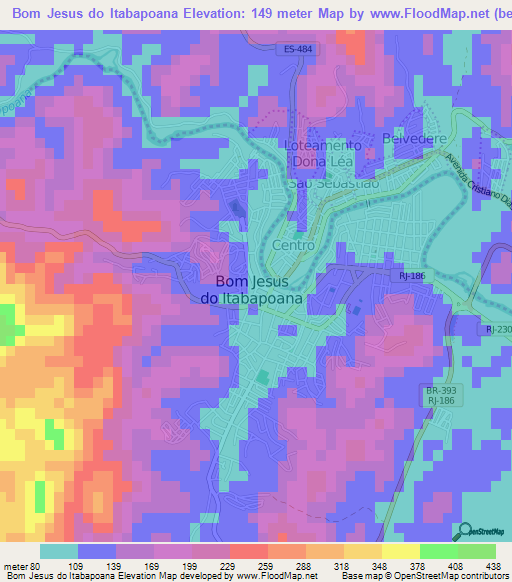 Bom Jesus do Itabapoana,Brazil Elevation Map