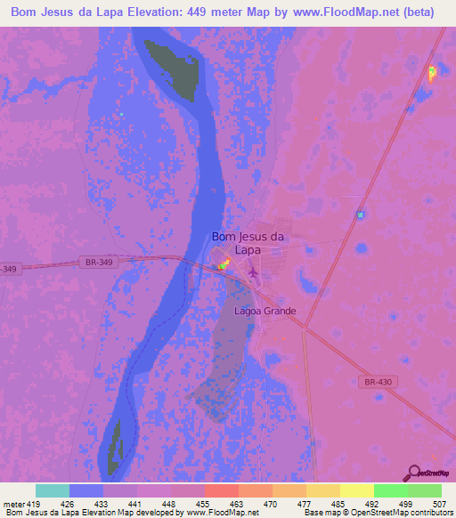 Bom Jesus da Lapa,Brazil Elevation Map