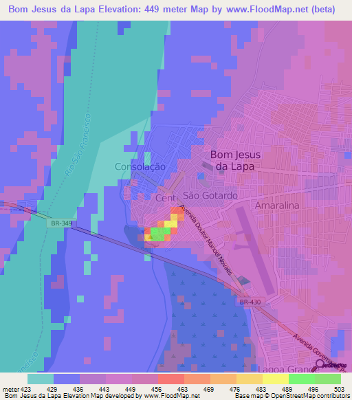 Bom Jesus da Lapa,Brazil Elevation Map