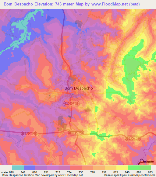 Bom Despacho,Brazil Elevation Map