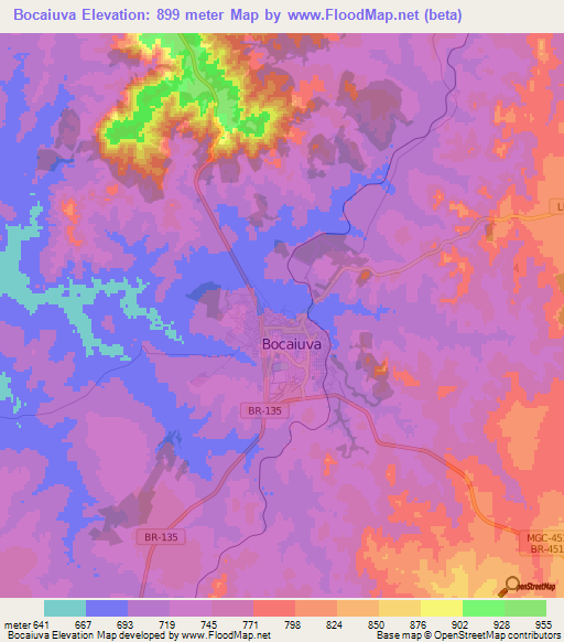 Bocaiuva,Brazil Elevation Map