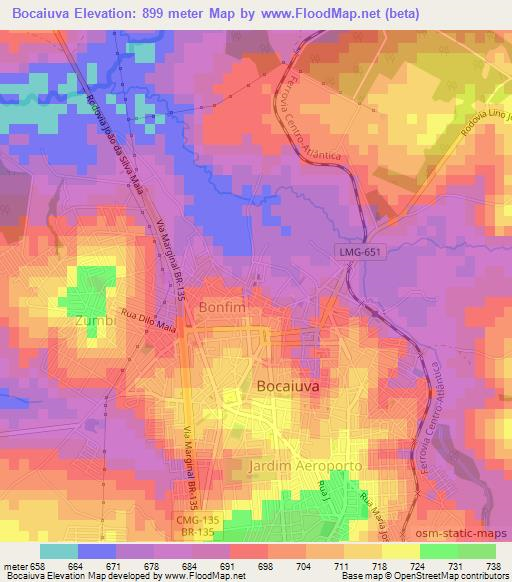 Bocaiuva,Brazil Elevation Map