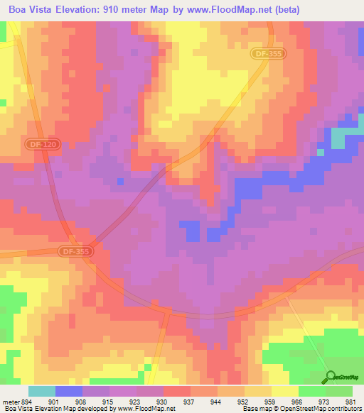 Boa Vista,Brazil Elevation Map