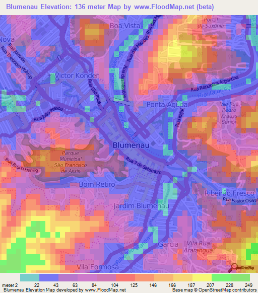 Blumenau,Brazil Elevation Map