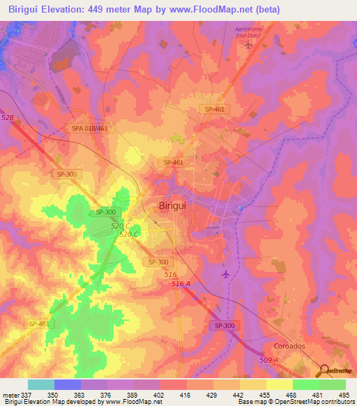 Birigui,Brazil Elevation Map