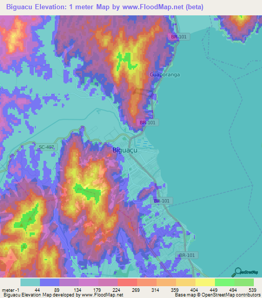 Biguacu,Brazil Elevation Map