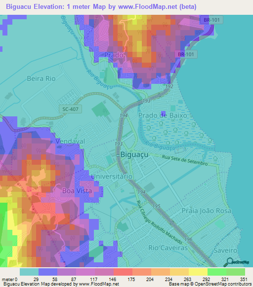 Biguacu,Brazil Elevation Map