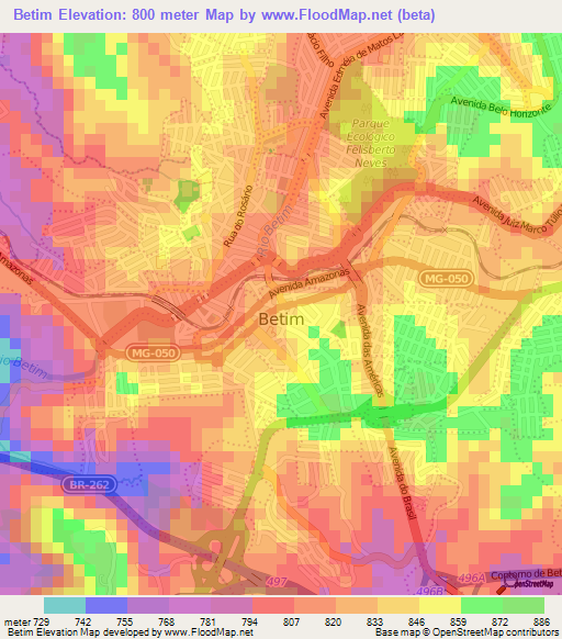 Betim,Brazil Elevation Map