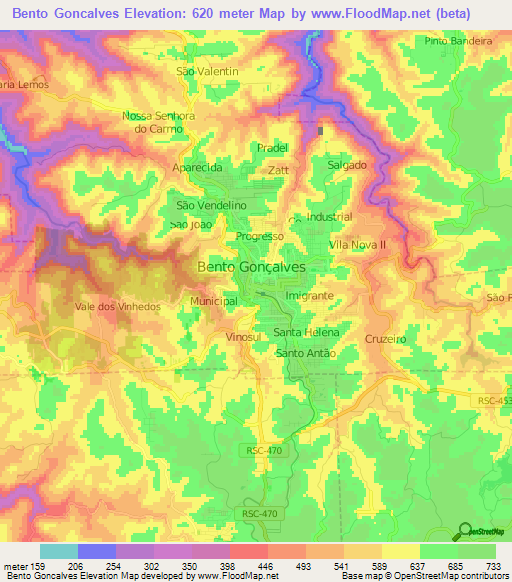 Bento Goncalves,Brazil Elevation Map