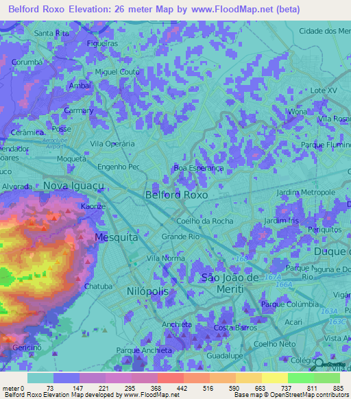 Belford Roxo,Brazil Elevation Map