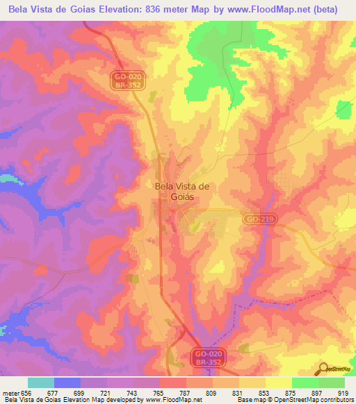 Bela Vista de Goias,Brazil Elevation Map