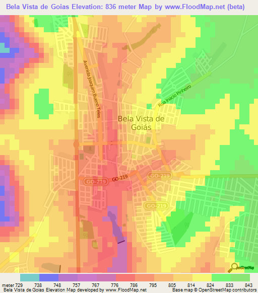 Bela Vista de Goias,Brazil Elevation Map