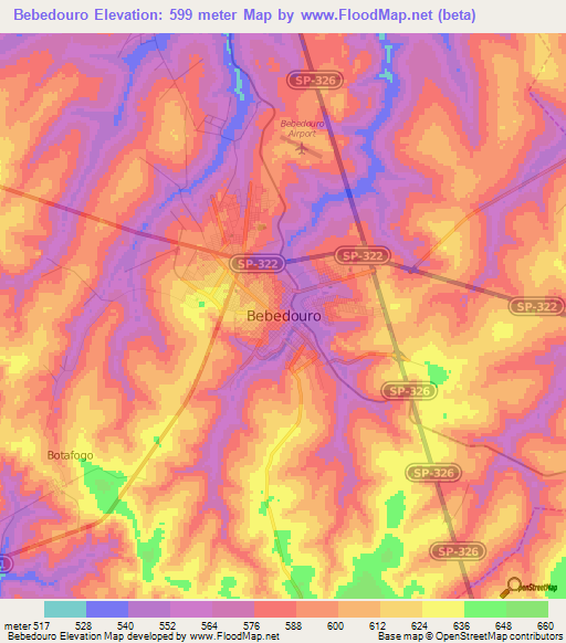 Bebedouro,Brazil Elevation Map