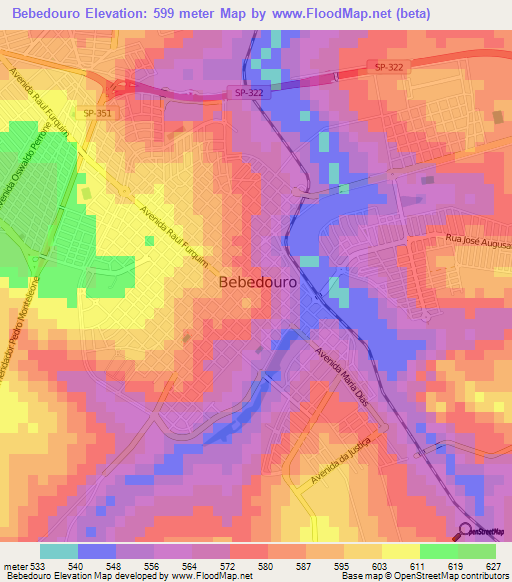 Bebedouro,Brazil Elevation Map