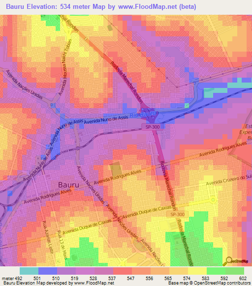 Bauru,Brazil Elevation Map