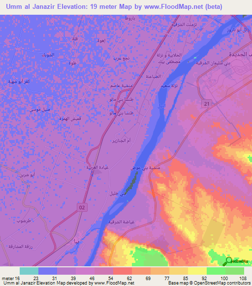 Umm al Janazir,Egypt Elevation Map