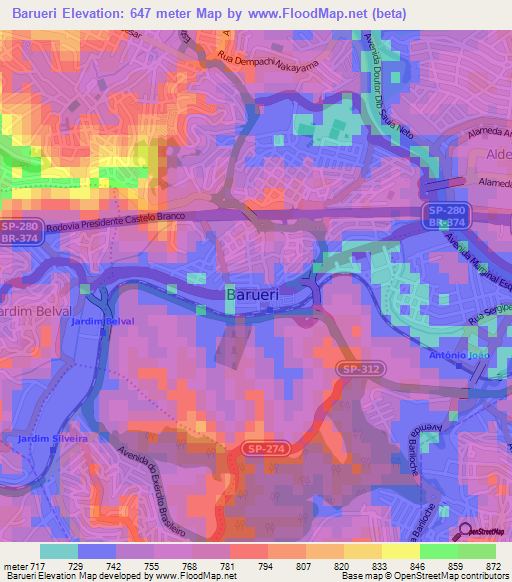 Barueri,Brazil Elevation Map