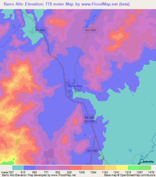 Barro Alto,Brazil Elevation Map