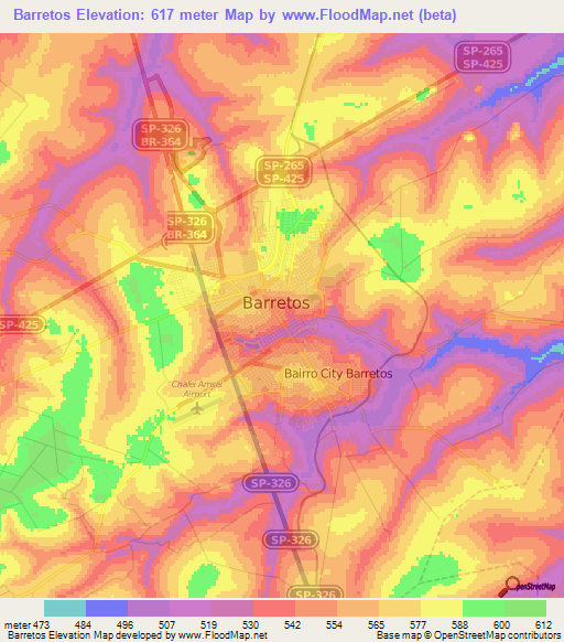 Barretos,Brazil Elevation Map