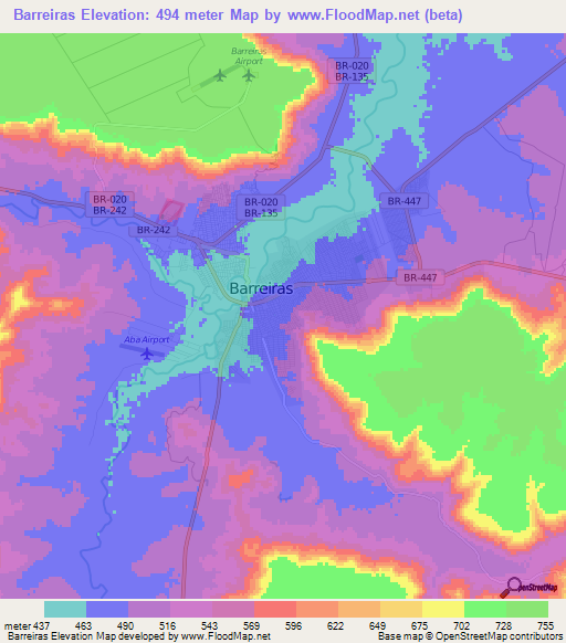 Barreiras,Brazil Elevation Map