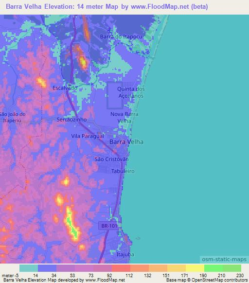 Barra Velha,Brazil Elevation Map