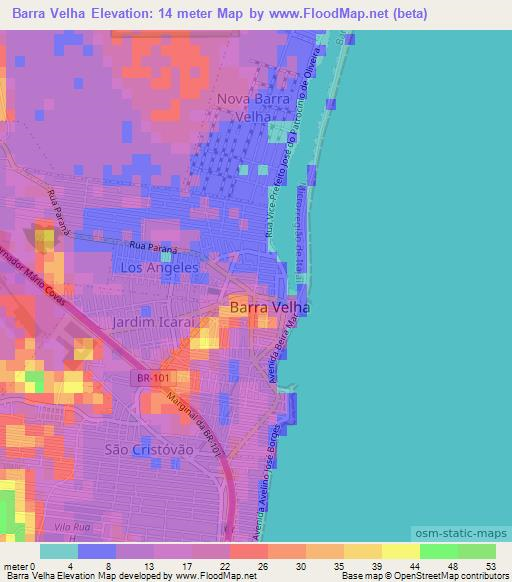 Barra Velha,Brazil Elevation Map