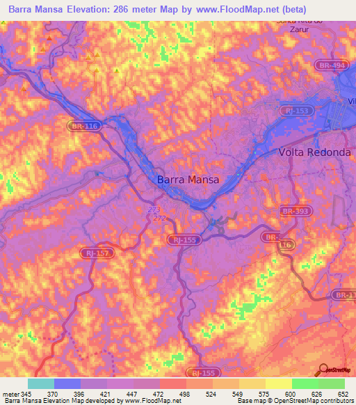 Barra Mansa,Brazil Elevation Map