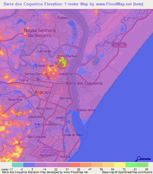 Barra dos Coqueiros,Brazil Elevation Map