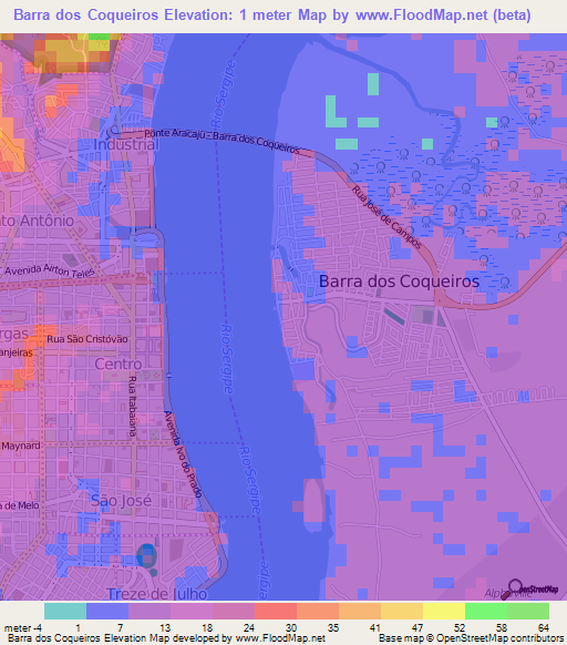 Barra dos Coqueiros,Brazil Elevation Map