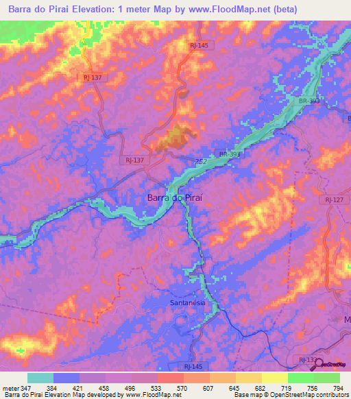 Barra do Pirai,Brazil Elevation Map