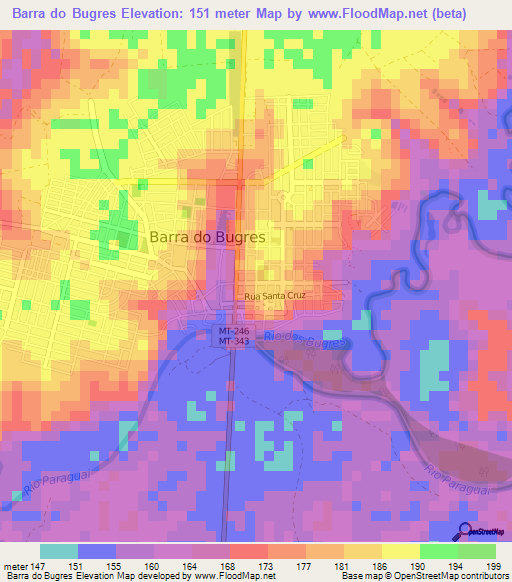 Barra do Bugres,Brazil Elevation Map