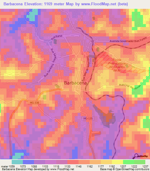 Barbacena,Brazil Elevation Map