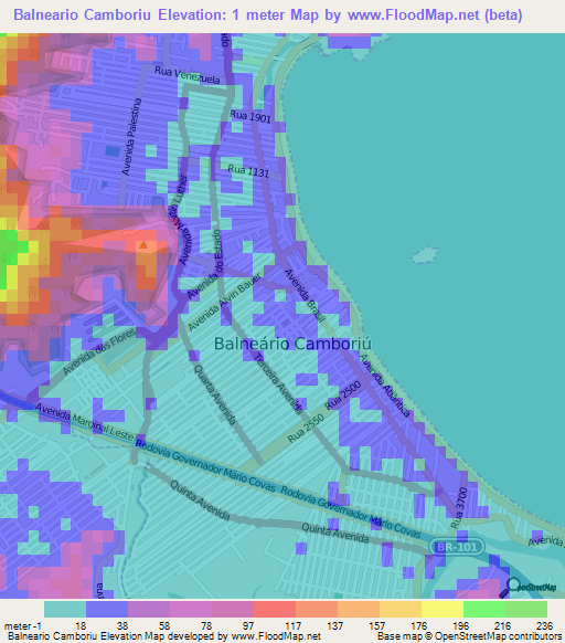 Balneario Camboriu,Brazil Elevation Map