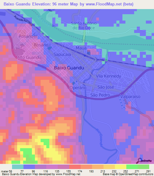 Baixo Guandu,Brazil Elevation Map