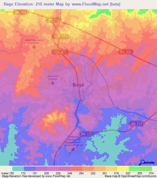Bage,Brazil Elevation Map